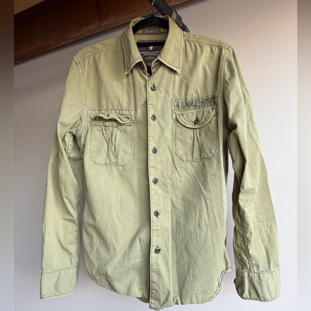 Y2K American Eagle Outfitters Olive Khaki Shirt Vintage Fit